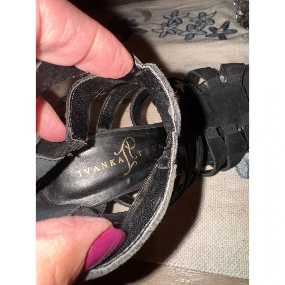 Ivanka Trump Black Suede Leather‎ Gladiator Heels Strappy Stiletto 7.5M